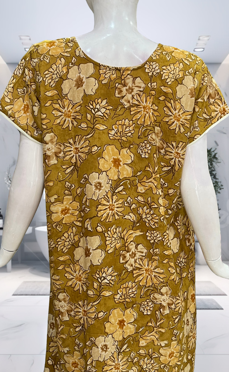 Yellow Floral Spun Nighty. Flowy Spun Fabric | Laces and Frills