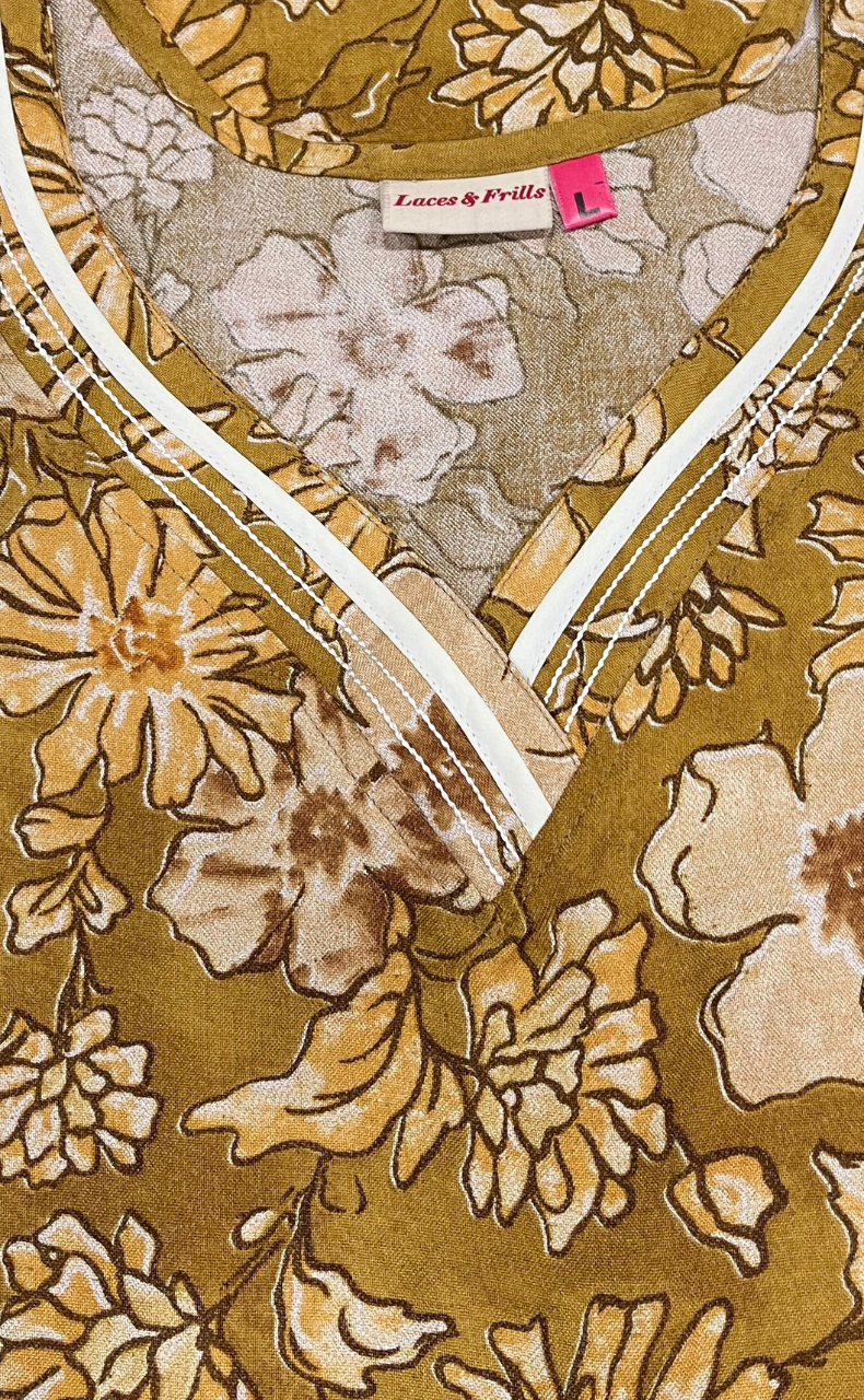 Yellow Floral Spun Nighty. Flowy Spun Fabric | Laces and Frills