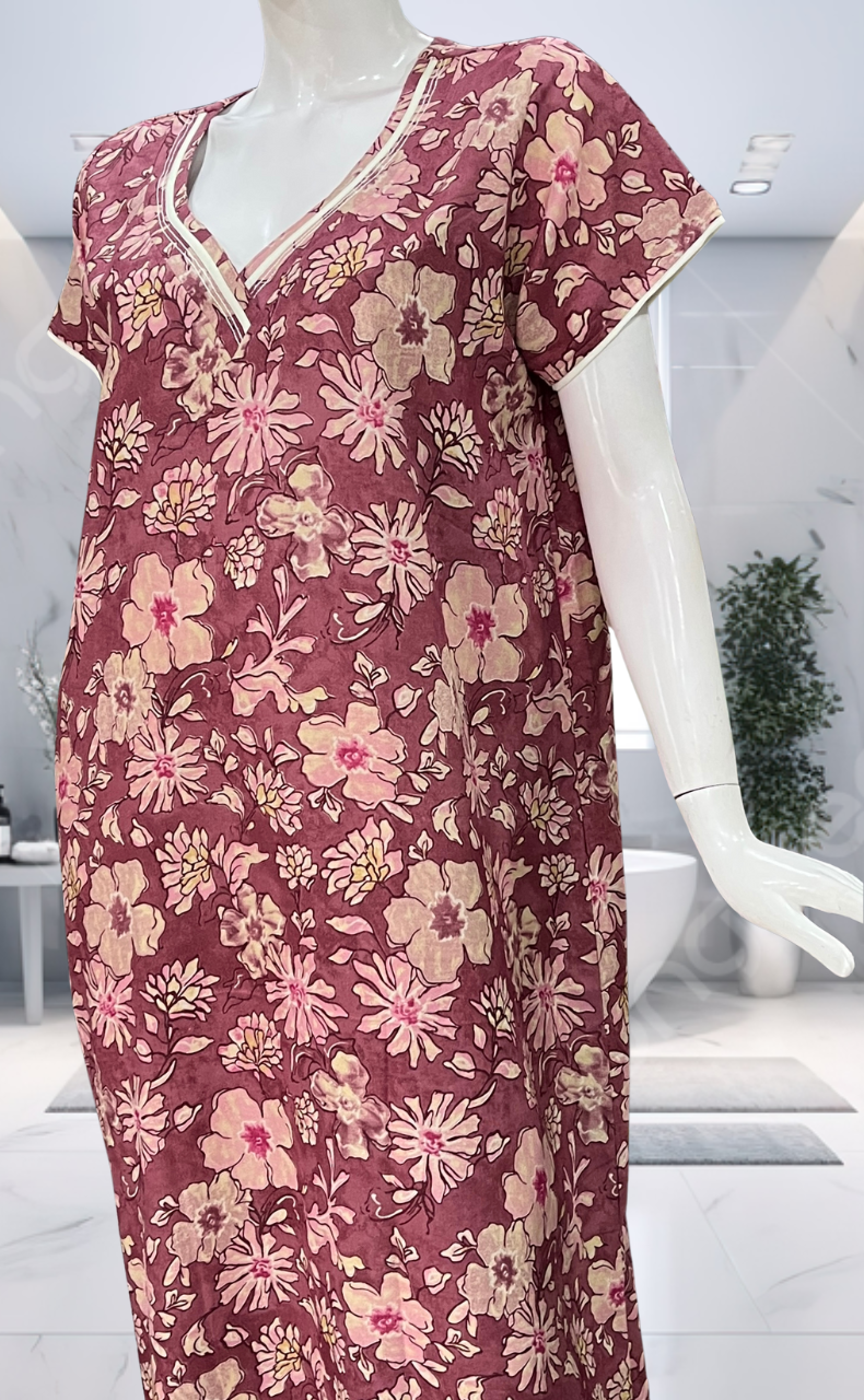 Pink Floral Spun Nighty. Flowy Spun Fabric | Laces and Frills