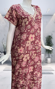 Pink Floral Spun Nighty. Flowy Spun Fabric | Laces and Frills