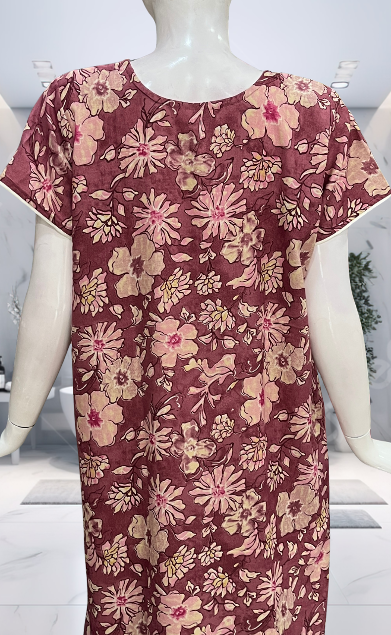 Pink Floral Spun Nighty. Flowy Spun Fabric | Laces and Frills