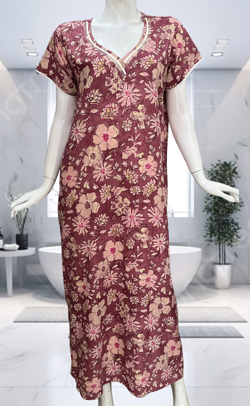 Pink Floral Spun Nighty. Flowy Spun Fabric | Laces and Frills