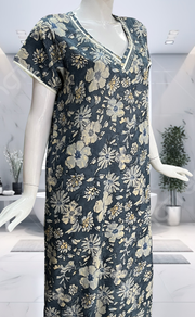 Dark Grey Floral Spun Nighty. Flowy Spun Fabric | Laces and Frills