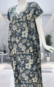 Dark Grey Floral Spun Nighty. Flowy Spun Fabric | Laces and Frills