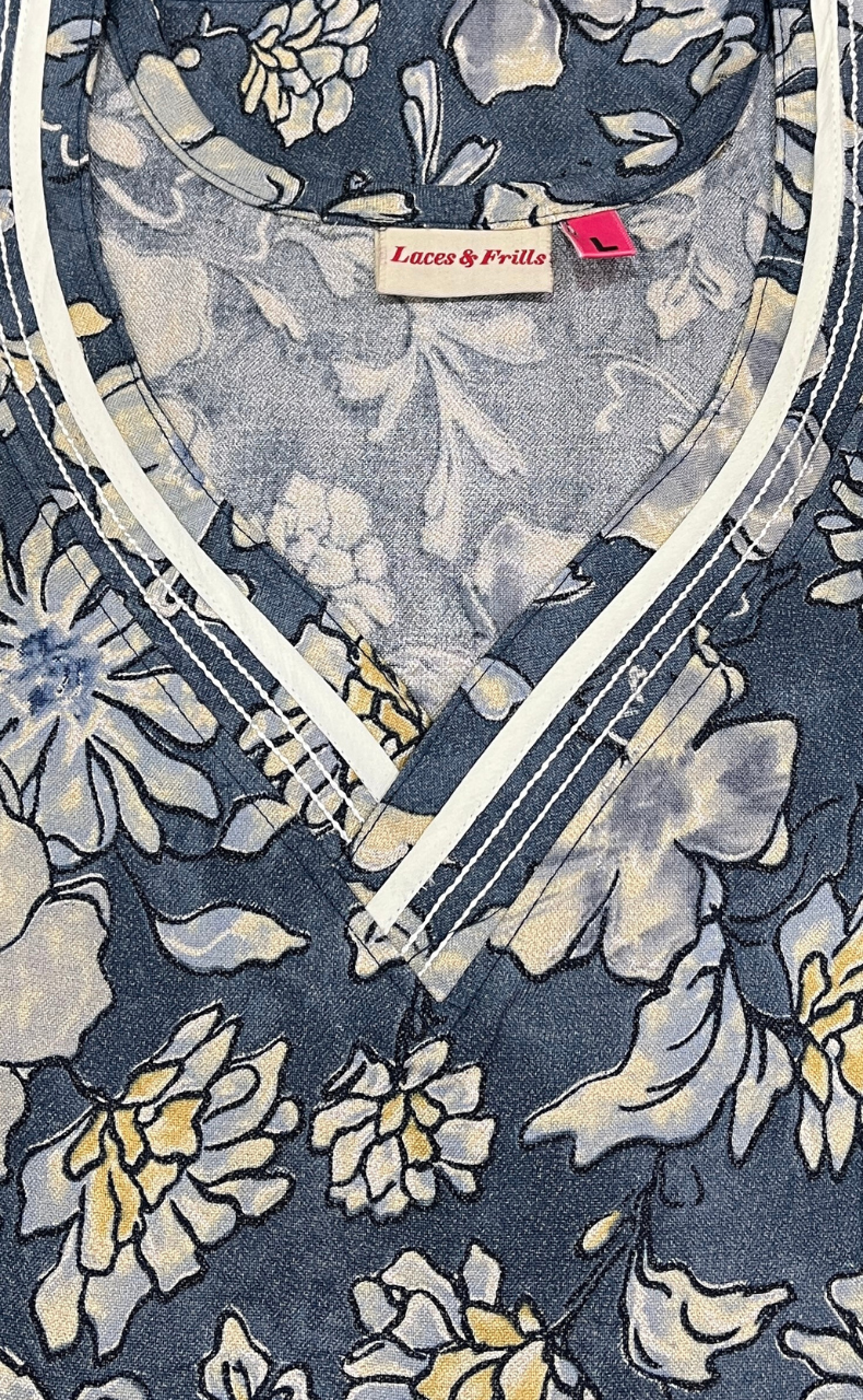 Dark Grey Floral Spun Nighty. Flowy Spun Fabric | Laces and Frills