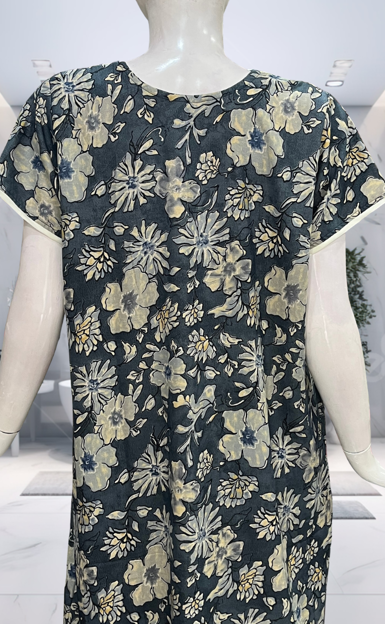 Dark Grey Floral Spun Nighty. Flowy Spun Fabric | Laces and Frills