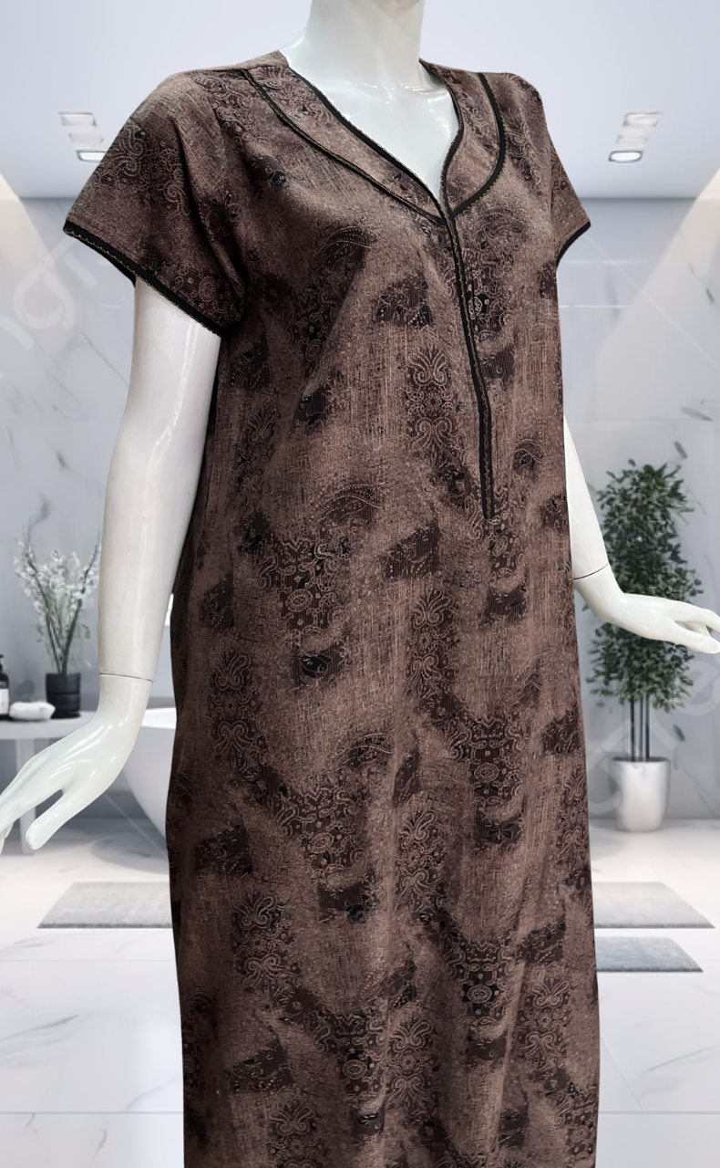 Peach/Black Digital Print Spun Nighty. Flowy Spun Fabric | Laces and Frills