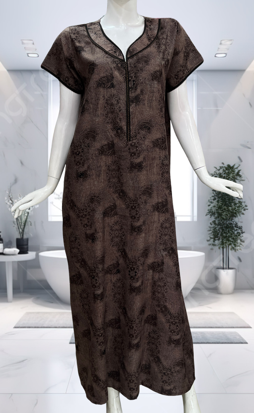 Peach/Black Digital Print Spun Nighty. Flowy Spun Fabric | Laces and Frills