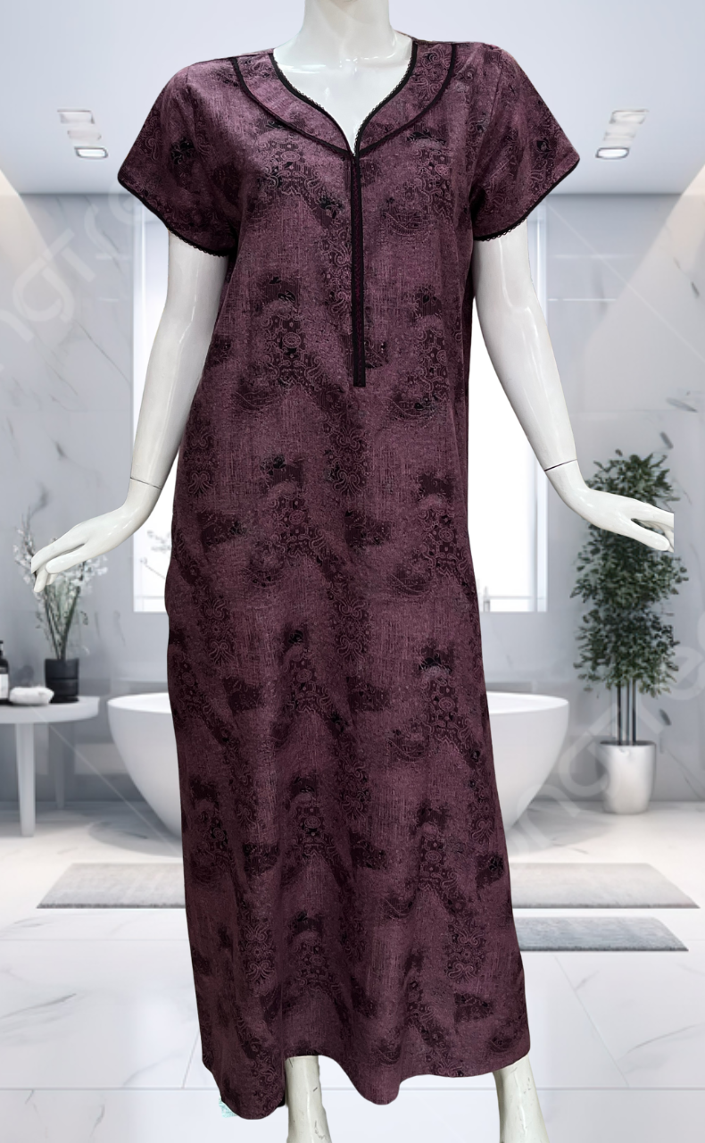 Purple/Black Digital Print Spun Nighty. Flowy Spun Fabric | Laces and Frills