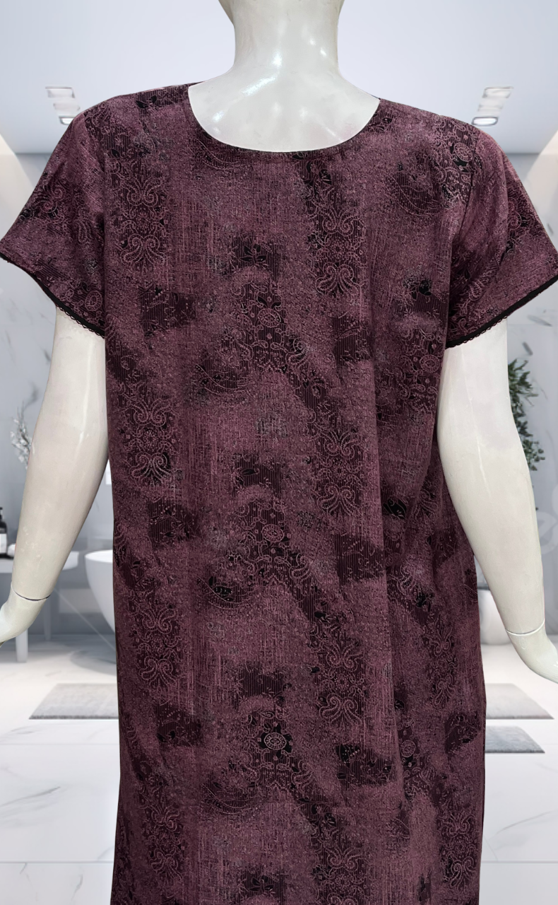 Purple/Black Digital Print Spun Nighty. Flowy Spun Fabric | Laces and Frills