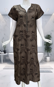 Beige/Black Digital Print Spun Nighty. Flowy Spun Fabric | Laces and Frills