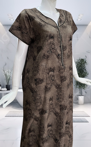 Beige/Black Digital Print Spun Nighty. Flowy Spun Fabric | Laces and Frills