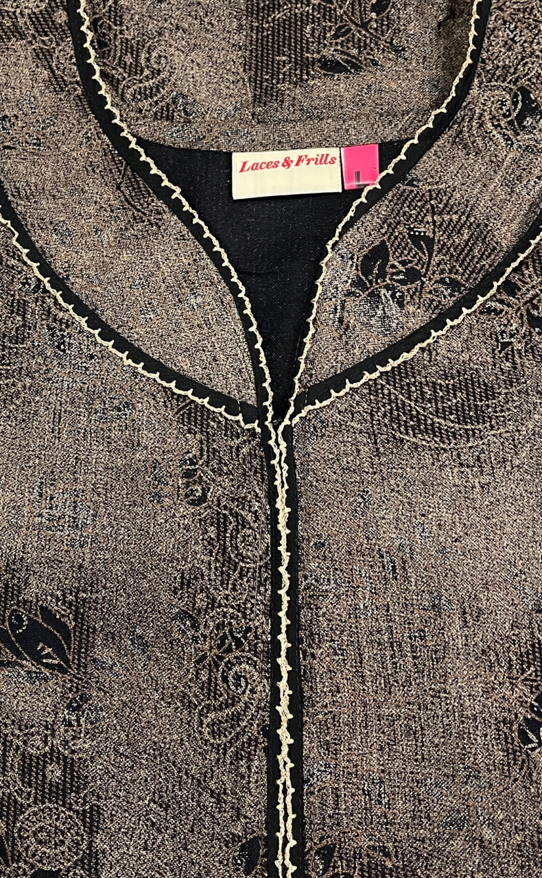 Beige/Black Digital Print Spun Nighty. Flowy Spun Fabric | Laces and Frills