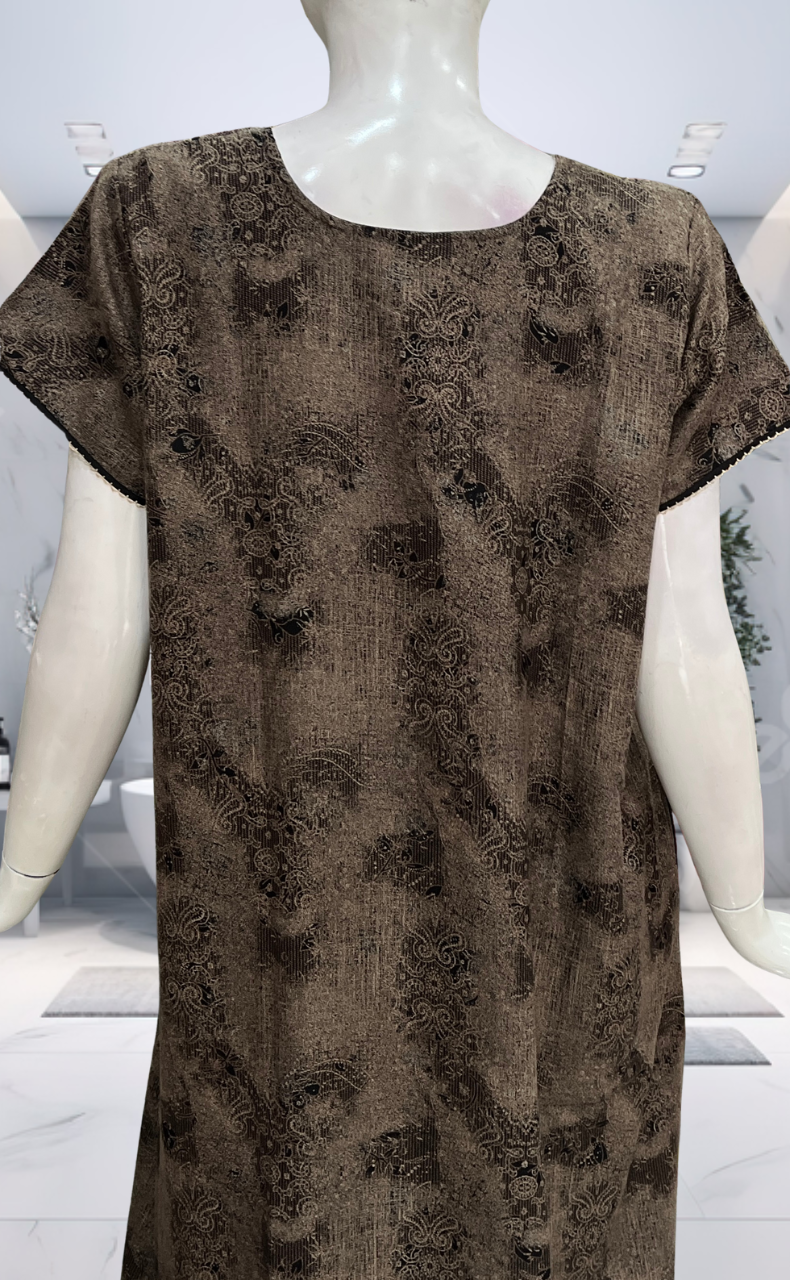 Beige/Black Digital Print Spun Nighty. Flowy Spun Fabric | Laces and Frills