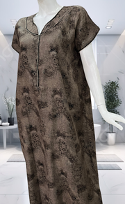 Beige/Black Digital Print Spun Nighty. Flowy Spun Fabric | Laces and Frills