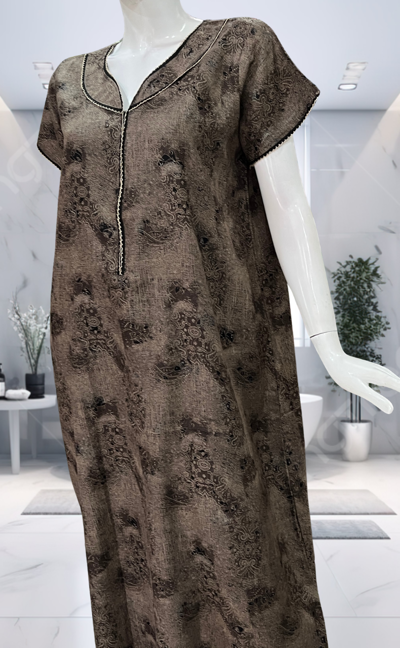 Beige/Black Digital Print Spun Nighty. Flowy Spun Fabric | Laces and Frills