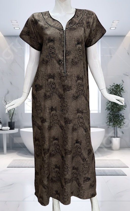 Beige/Black Digital Print Spun Nighty. Flowy Spun Fabric | Laces and Frills