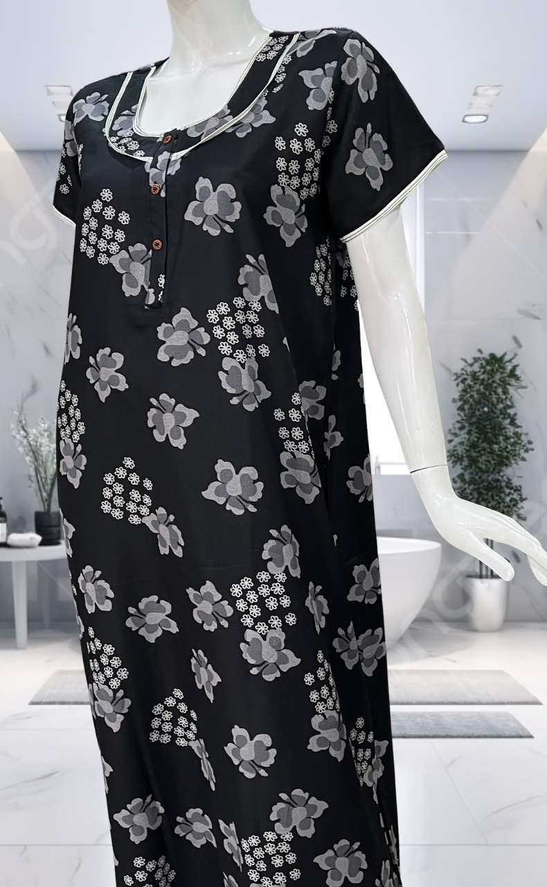 Black Floral Spun Nighty. Flowy Spun Fabric | Laces and Frills