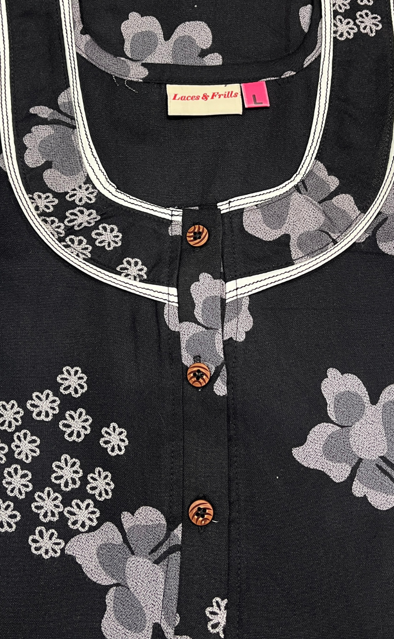 Black Floral Spun Nighty. Flowy Spun Fabric | Laces and Frills