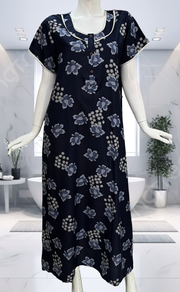 Navy Blue Floral Spun Nighty. Flowy Spun Fabric | Laces and Frills