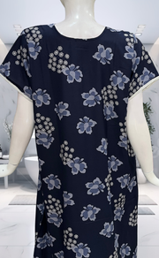 Navy Blue Floral Spun Nighty. Flowy Spun Fabric | Laces and Frills