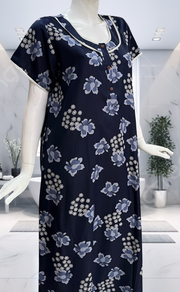 Navy Blue Floral Spun Nighty. Flowy Spun Fabric | Laces and Frills