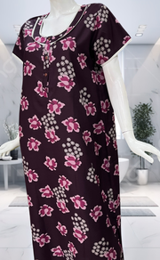 Wine Colour Floral Spun Nighty. Flowy Spun Fabric | Laces and Frills