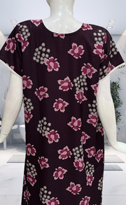 Wine Colour Floral Spun Nighty. Flowy Spun Fabric | Laces and Frills