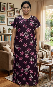 Wine Colour Floral Spun Nighty. Flowy Spun Fabric | Laces and Frills - Laces and Frills