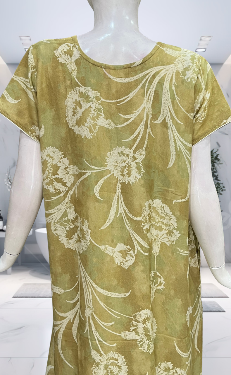 Beige Floral Spun Nighty. Flowy Spun Fabric | Laces and Frills