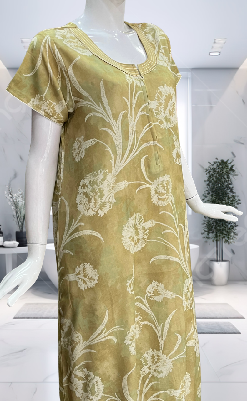 Beige Floral Spun Nighty. Flowy Spun Fabric | Laces and Frills