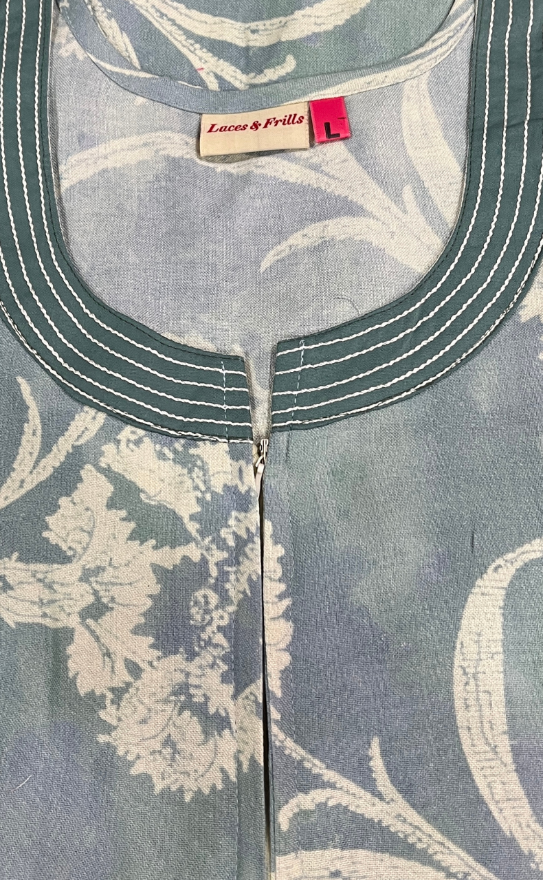 Light Blue Floral Spun Nighty. Flowy Spun Fabric | Laces and Frills