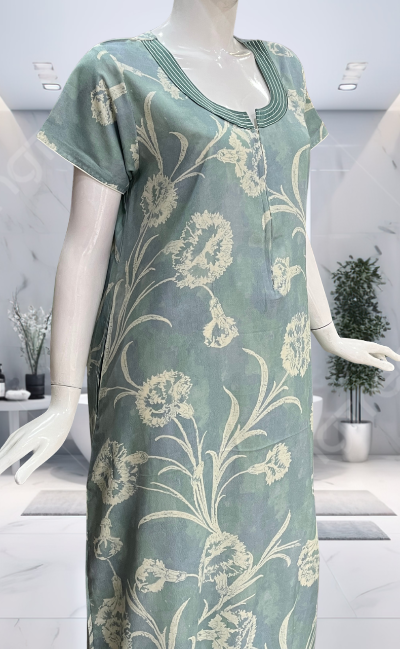 Light Blue Floral Spun Nighty. Flowy Spun Fabric | Laces and Frills