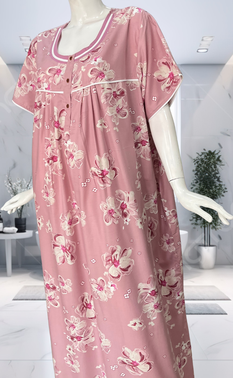 Pink Floral Soft Cotton Nighty. Soft Breathable Fabric | Laces and Frills