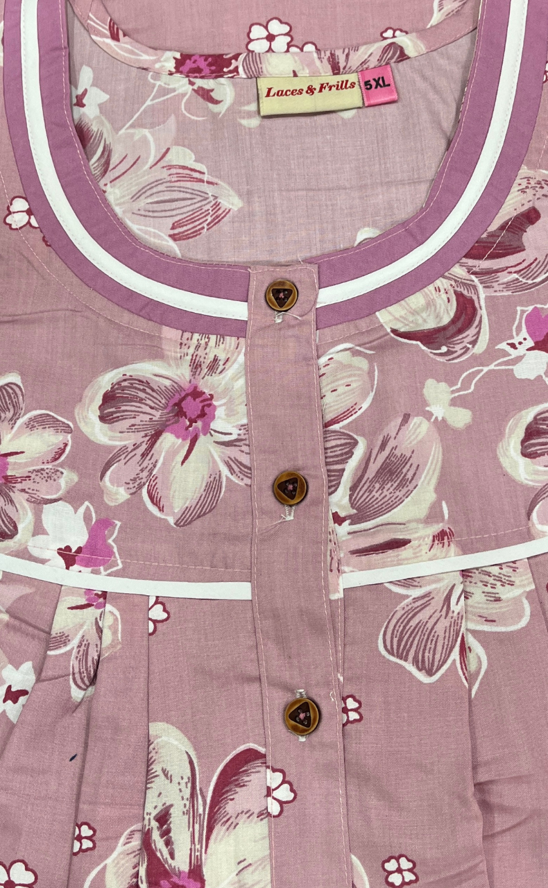 Pink Floral Soft Cotton Nighty. Soft Breathable Fabric | Laces and Frills