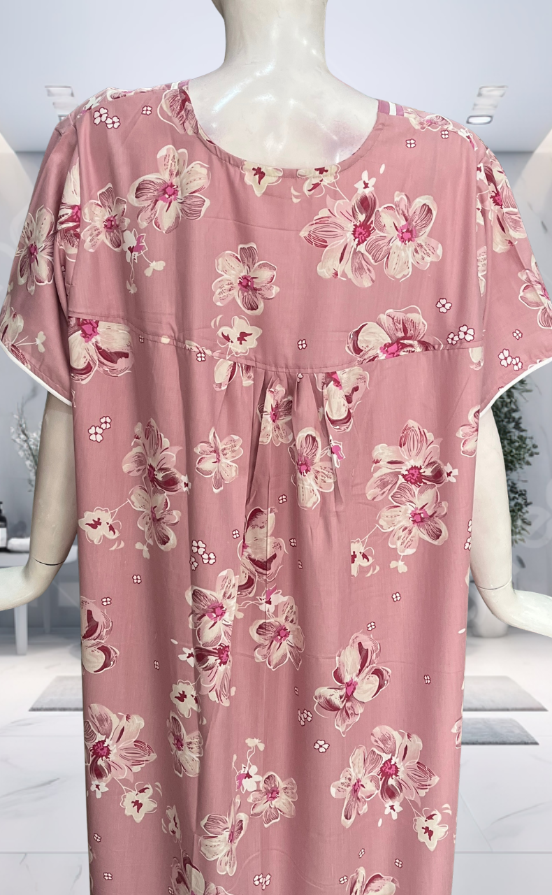 Pink Floral Soft Cotton Nighty. Soft Breathable Fabric | Laces and Frills