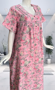 Pink Garden Soft Cotton Nighty. Soft Breathable Fabric | Laces and Frills
