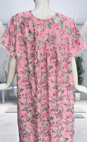 Pink Garden Soft Cotton Nighty. Soft Breathable Fabric | Laces and Frills