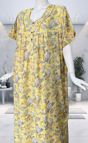 Yellow Garden Soft Cotton Nighty. Soft Breathable Fabric | Laces and Frills