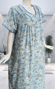 Blue Garden Soft Cotton Nighty. Soft Breathable Fabric | Laces and Frills