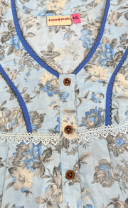 Blue Garden Soft Cotton Nighty. Soft Breathable Fabric | Laces and Frills