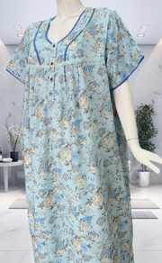 Blue Garden Soft Cotton Nighty. Soft Breathable Fabric | Laces and Frills