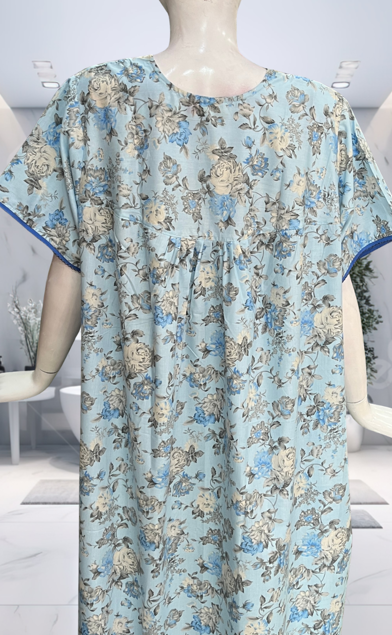 Blue Garden Soft Cotton Nighty. Soft Breathable Fabric | Laces and Frills