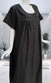 Black Abstract Soft Cotton Nighty. Soft Breathable Fabric | Laces and Frills