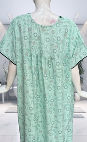 Sea Green Leafy Soft Cotton Nighty. Soft Breathable Fabric | Laces and Frills