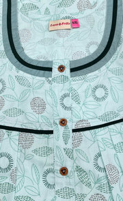 Sea Green Leafy Soft Cotton Nighty. Soft Breathable Fabric | Laces and Frills