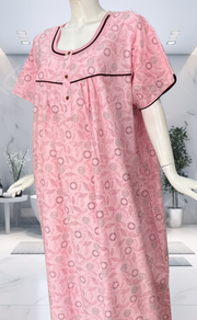 Pink Leafy Soft Cotton Nighty. Soft Breathable Fabric | Laces and Frills