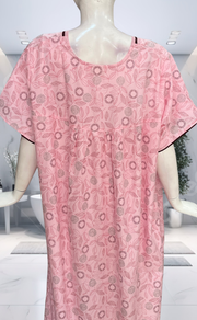 Pink Leafy Soft Cotton Nighty. Soft Breathable Fabric | Laces and Frills