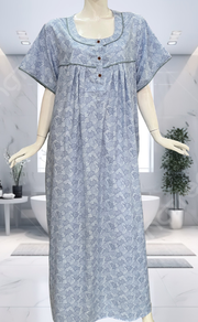 Blue Digital Print Soft Cotton Nighty. Soft Breathable Fabric | Laces and Frills