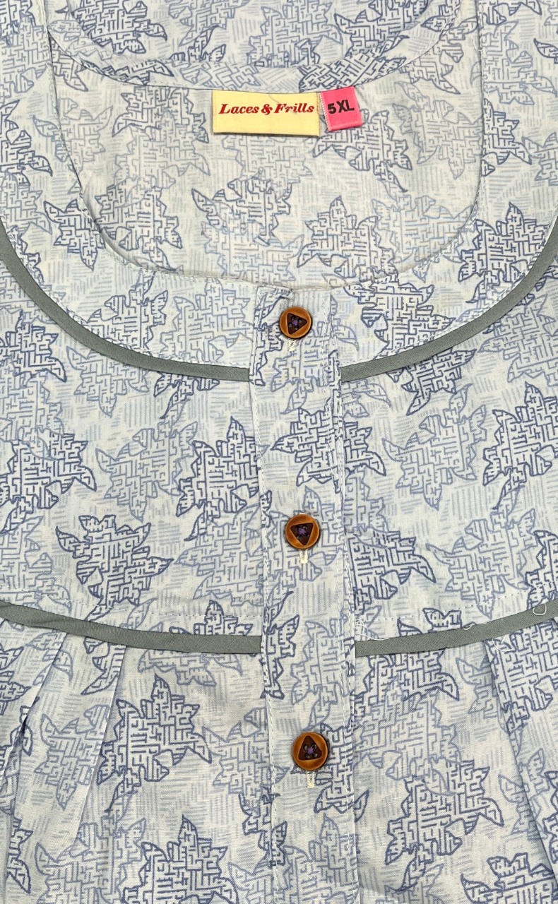 Blue Digital Print Soft Cotton Nighty. Soft Breathable Fabric | Laces and Frills